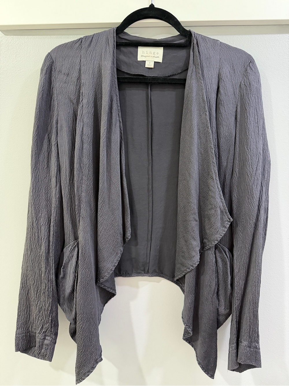 Hinge Charcoal Gray Draped Open-Front Cardigan